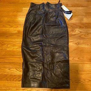 Vintage genuine leather mid-length skirt — with tags!